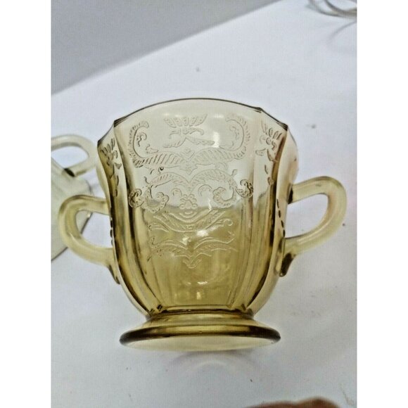 Federal Glass Co. Depression Yellow Glass Creamer & Sugar Bowl 1932-1939 - Picture 7 of 11